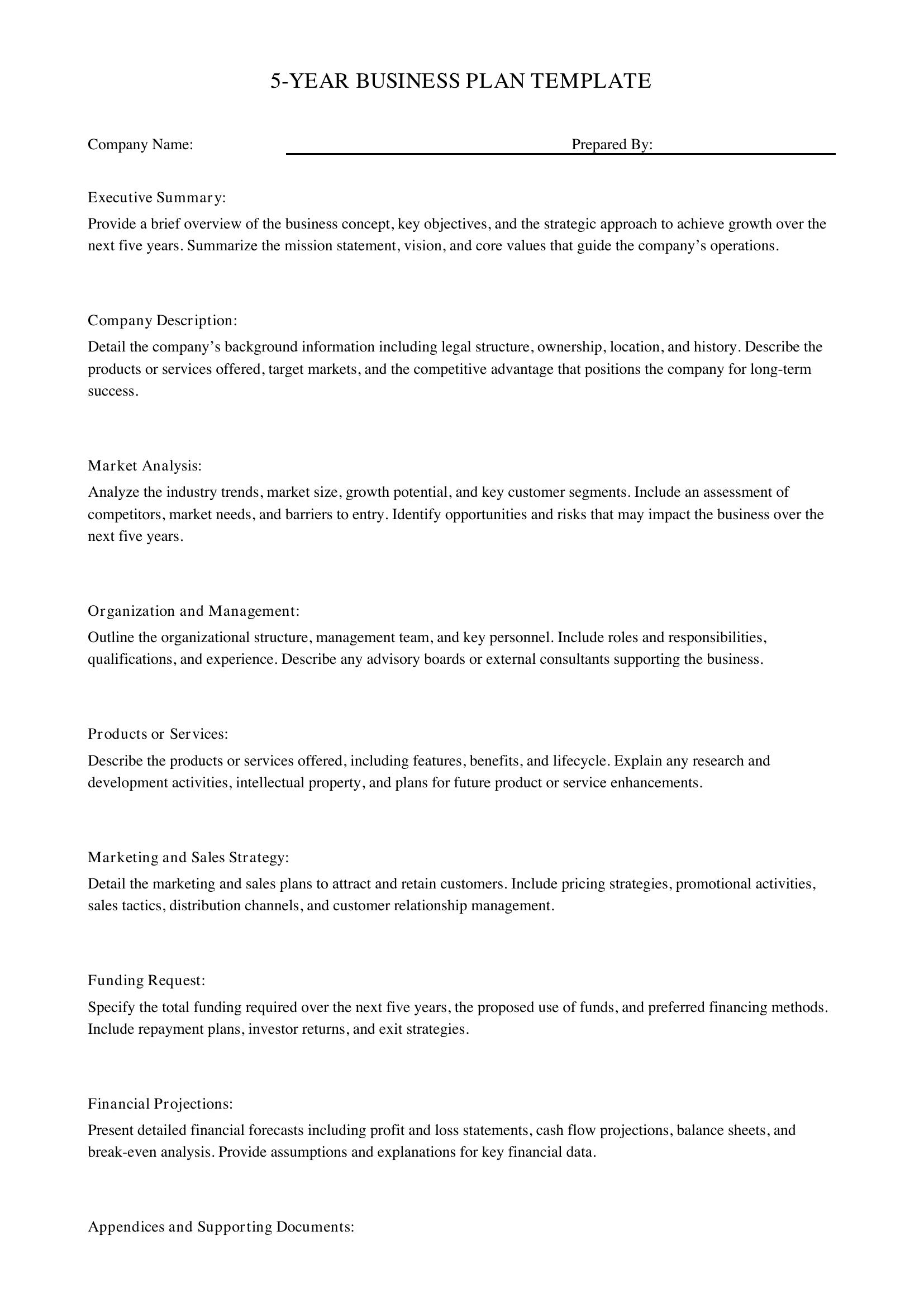 5-Year Business Plan Template