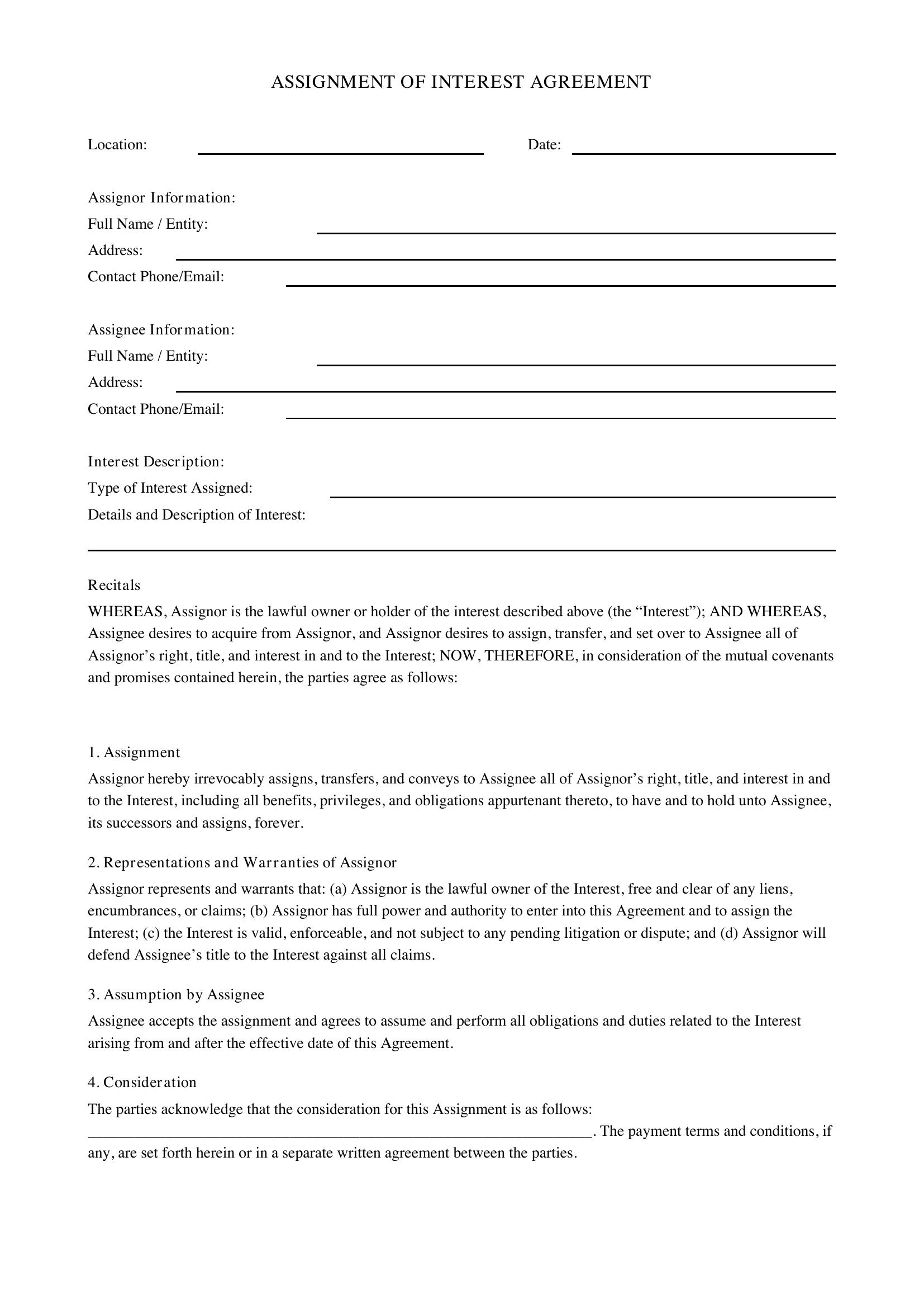 Assignment Of Interest Template