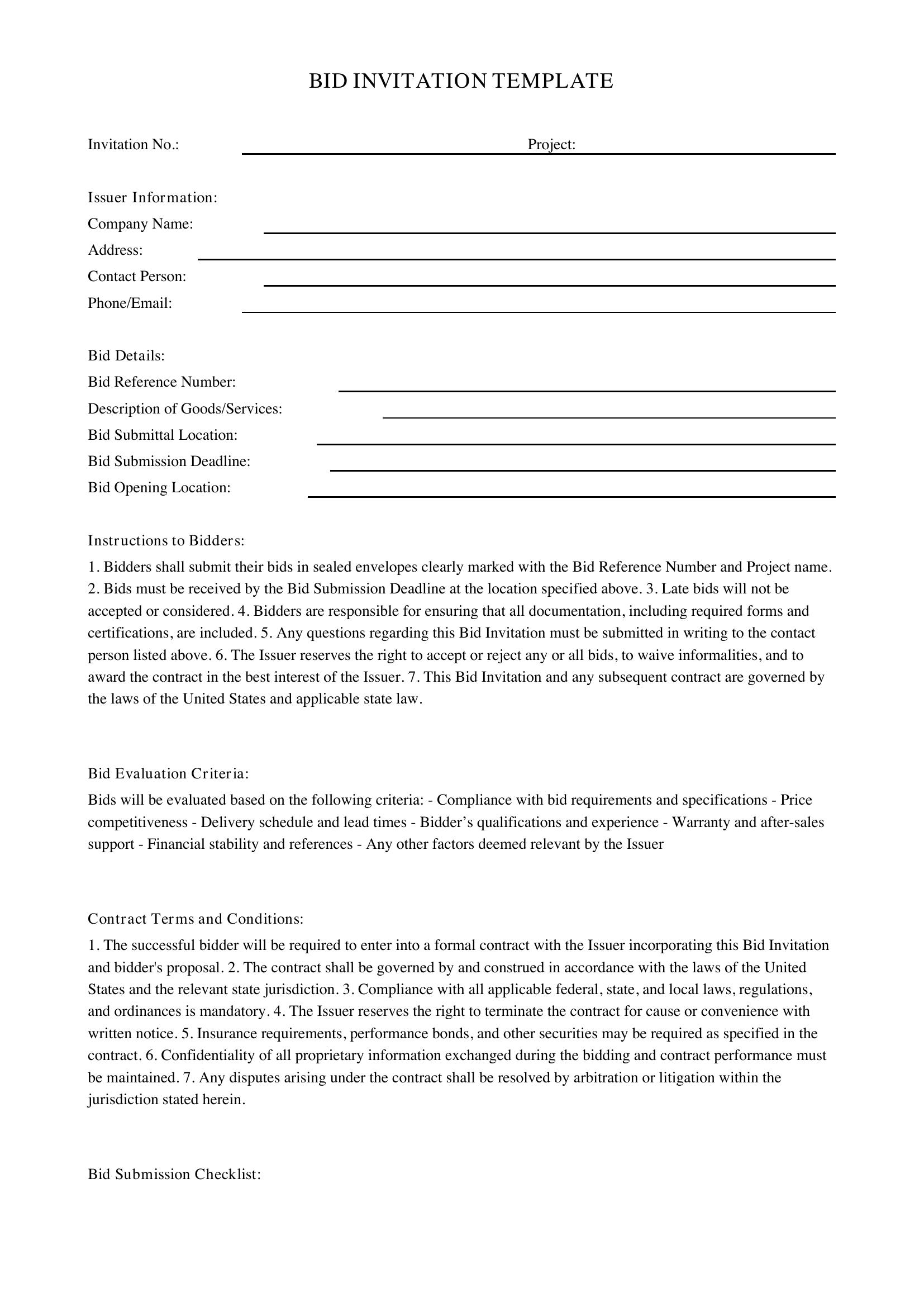Bid Invitation Template