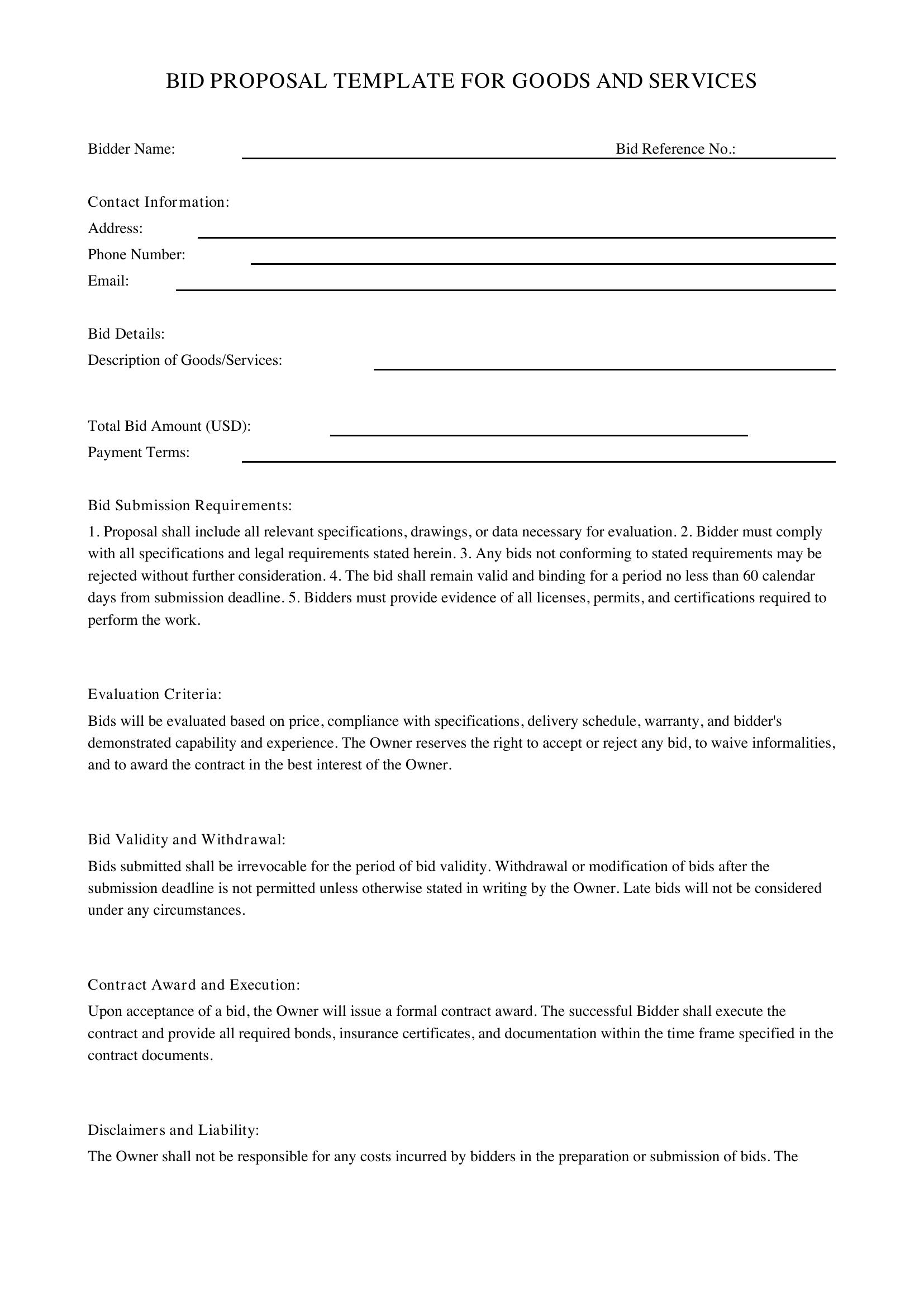 Bid Template