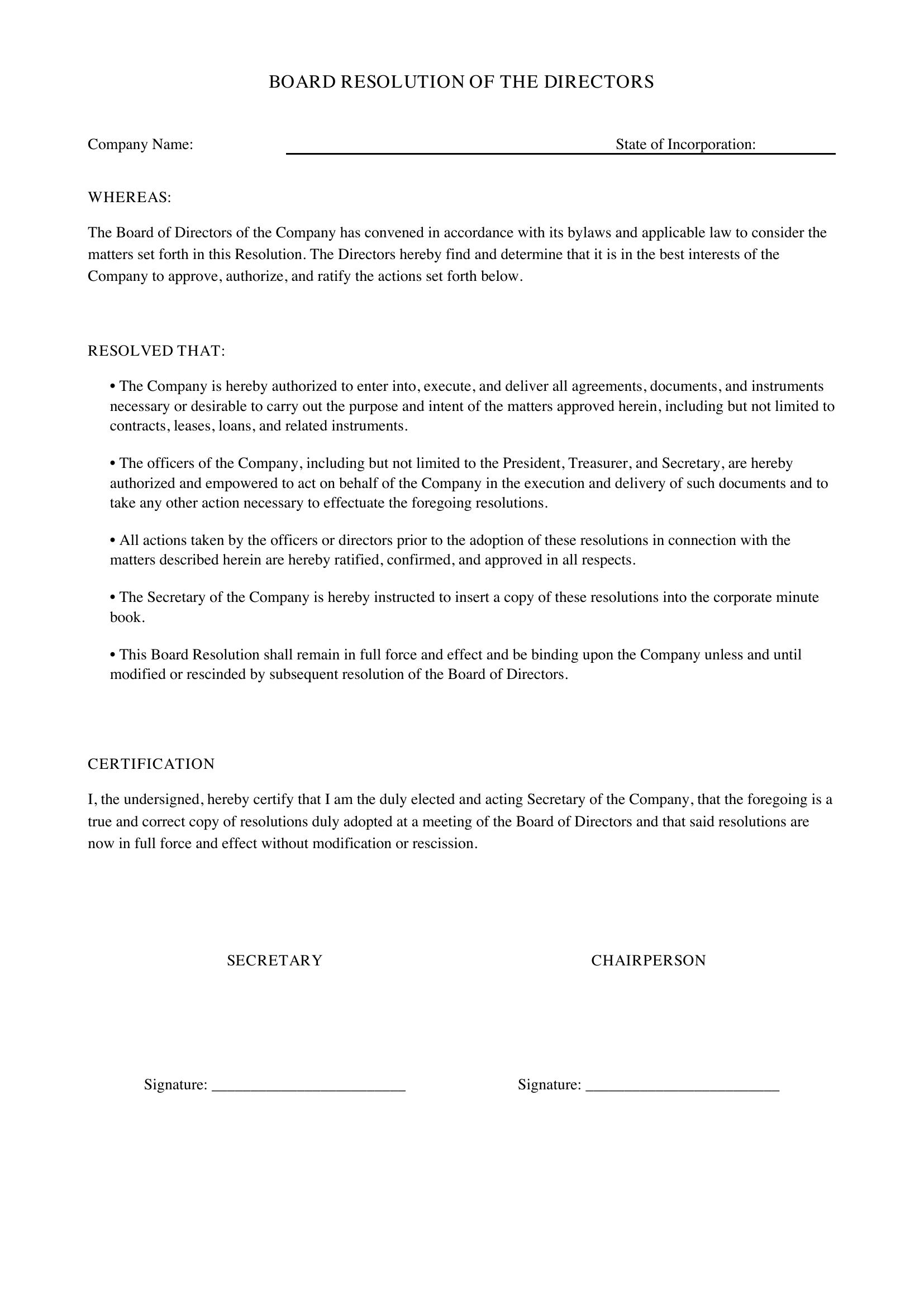 Board Resolution Template