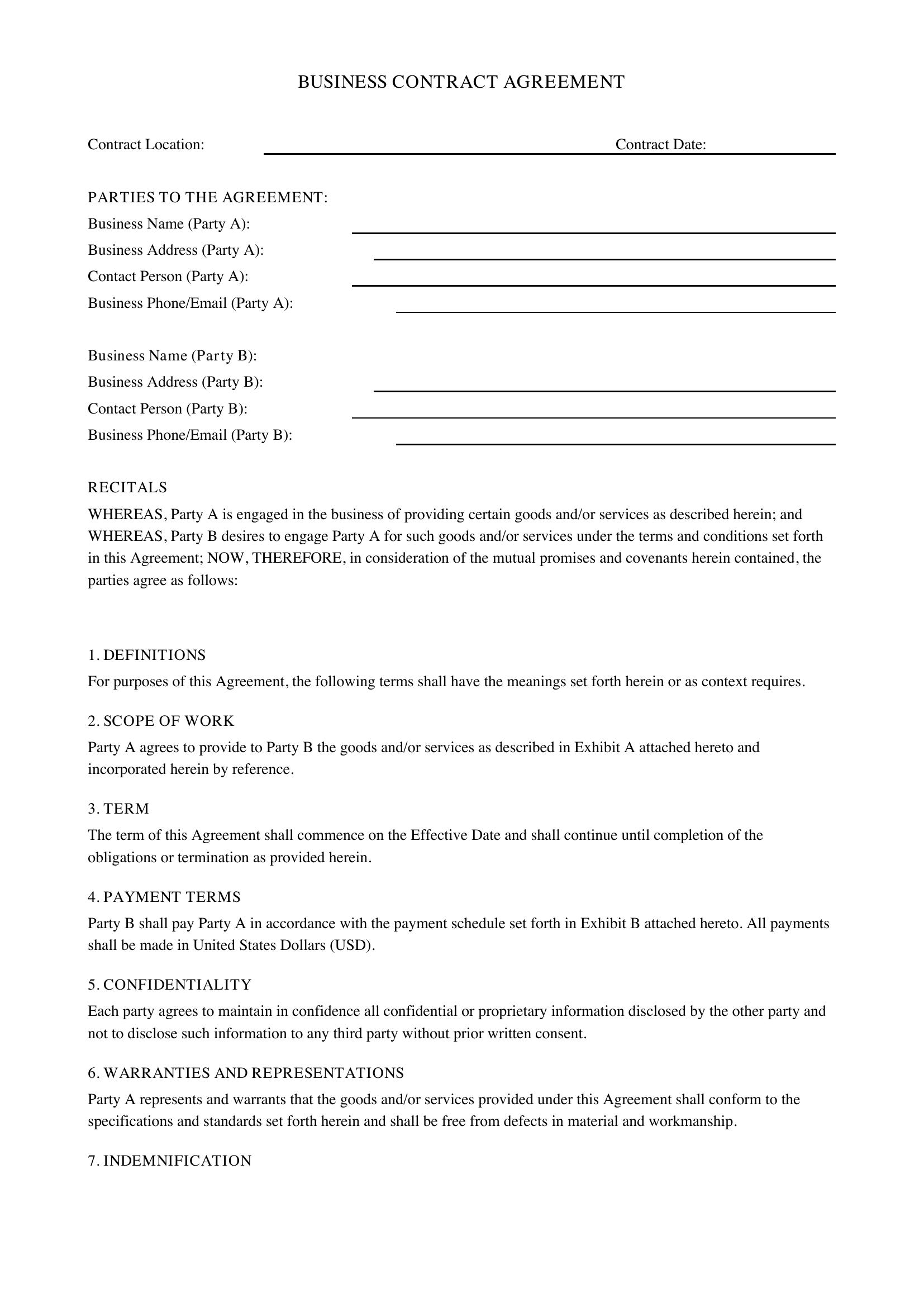 Business Contract Template