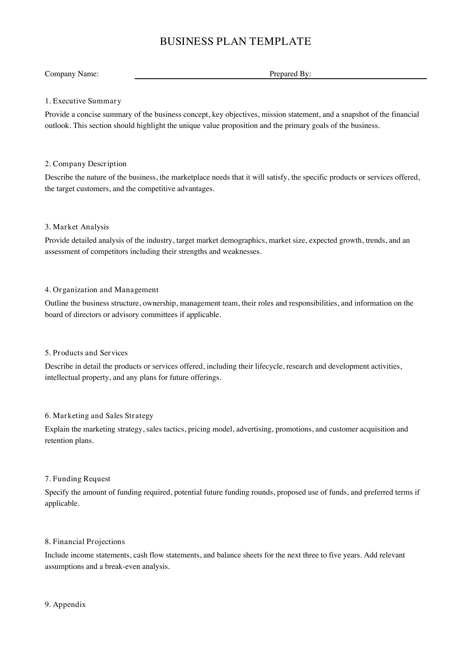 Business Plan Template Construction