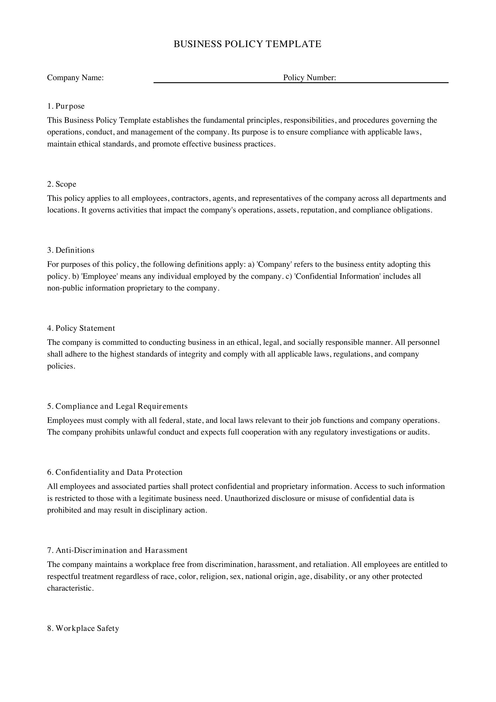 Business Policy Template