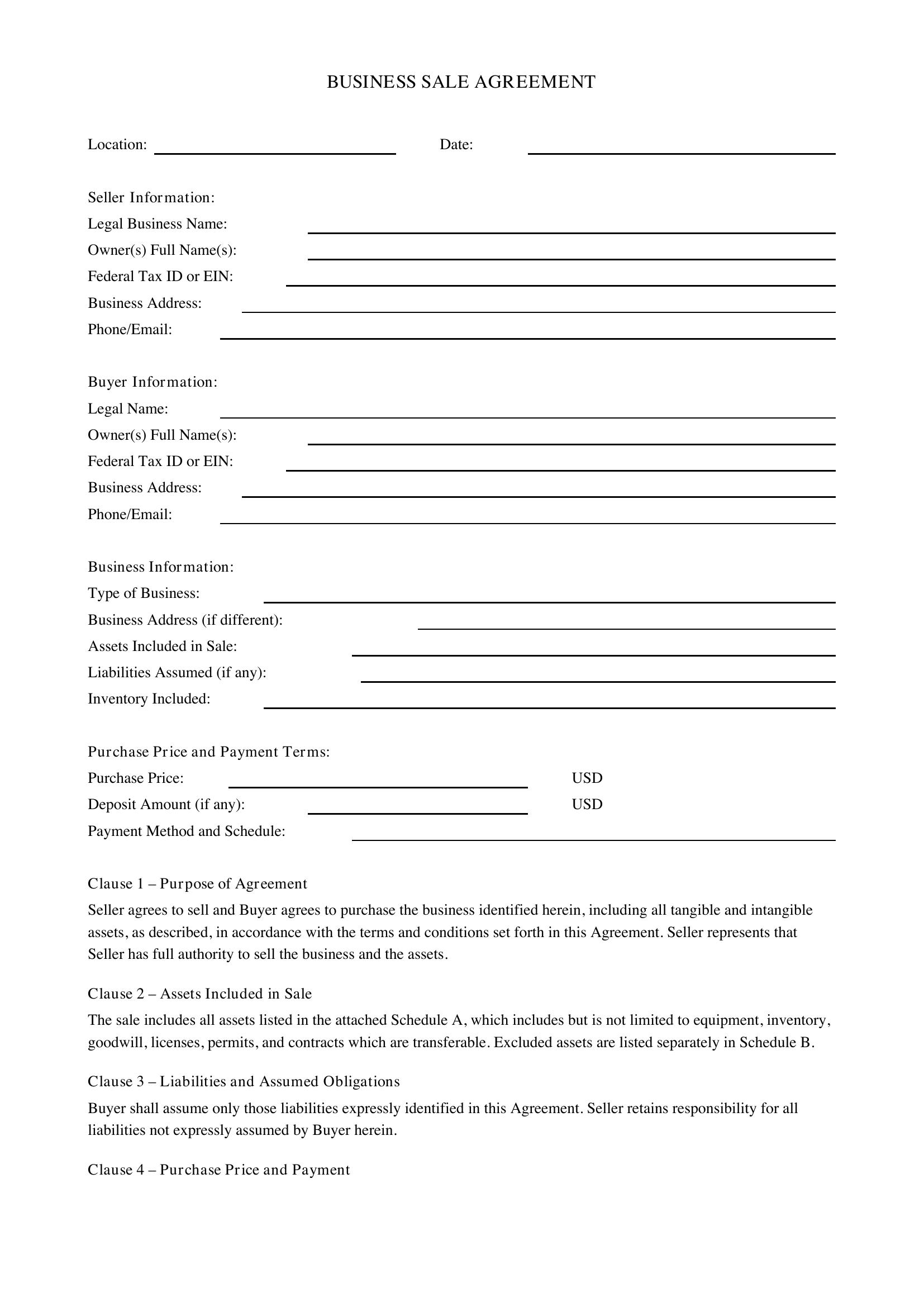 Business Sale Contract Template