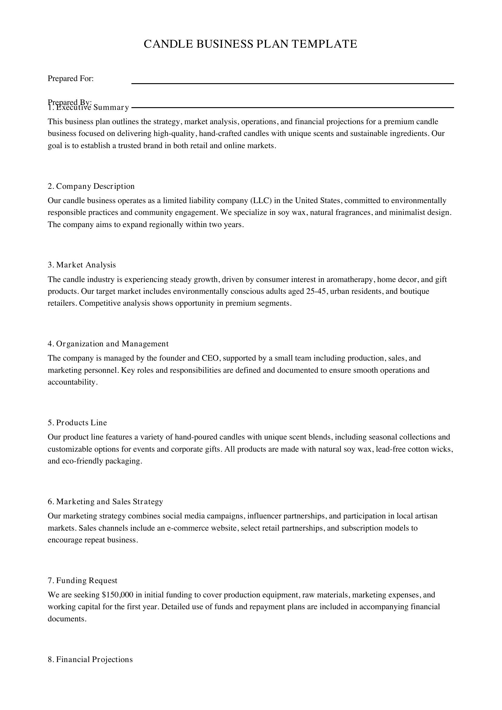 Candle Business Plan Template