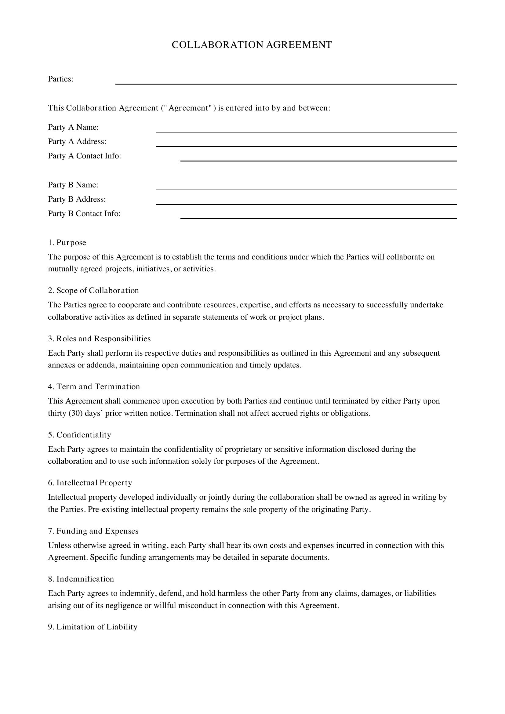Collaboration Agreement Template