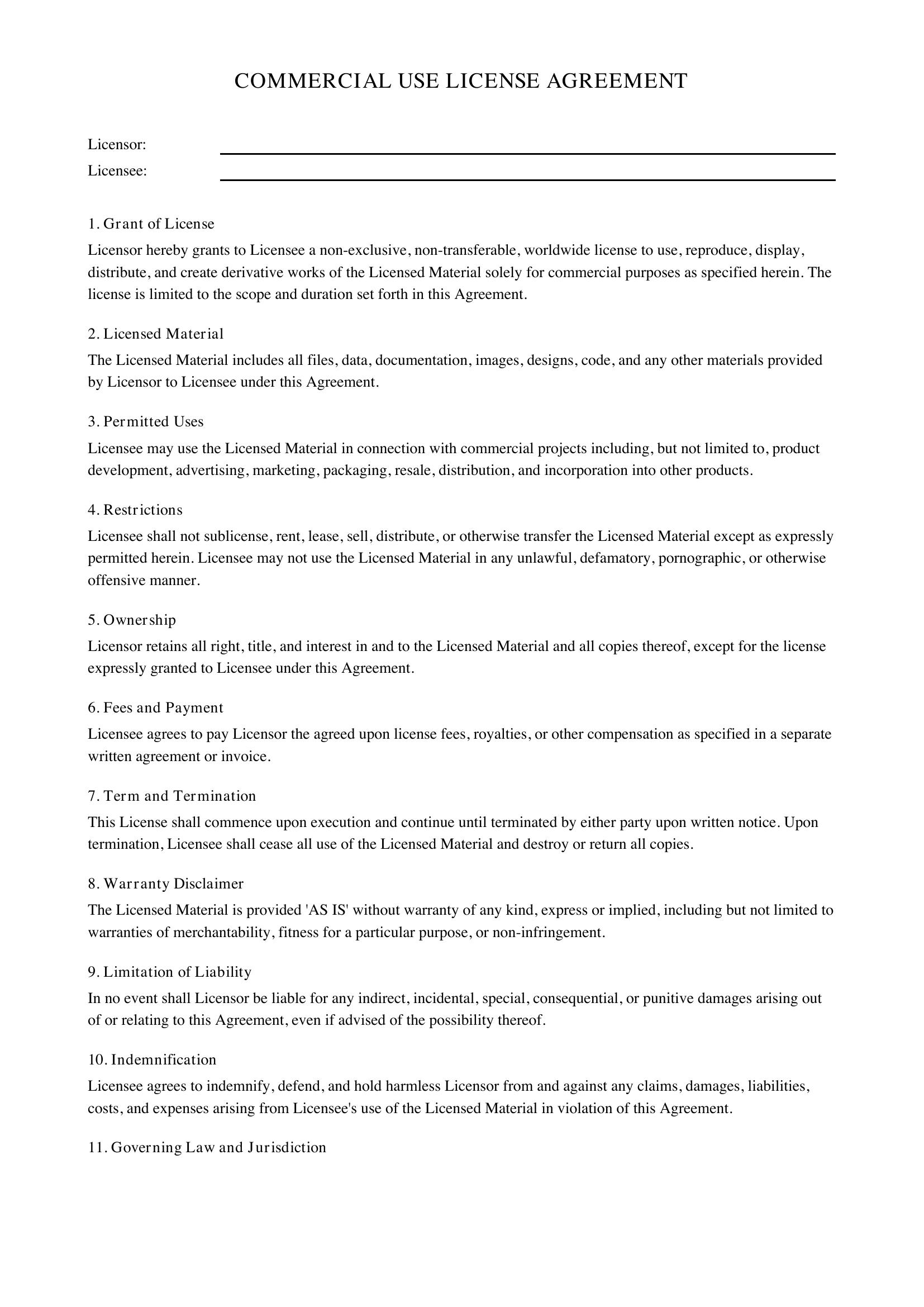 Commercial Use License Template