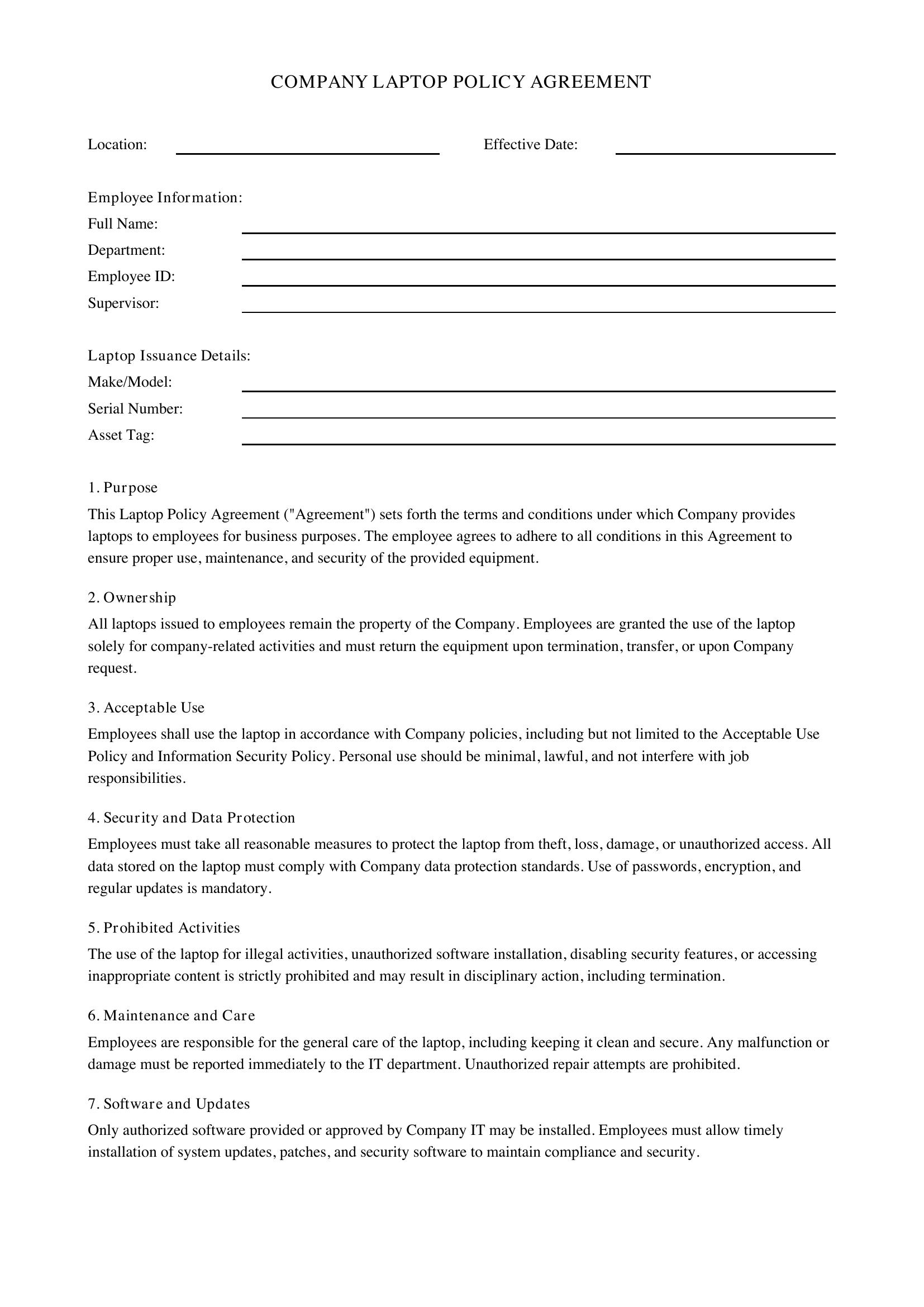 Company Laptop Policy Template