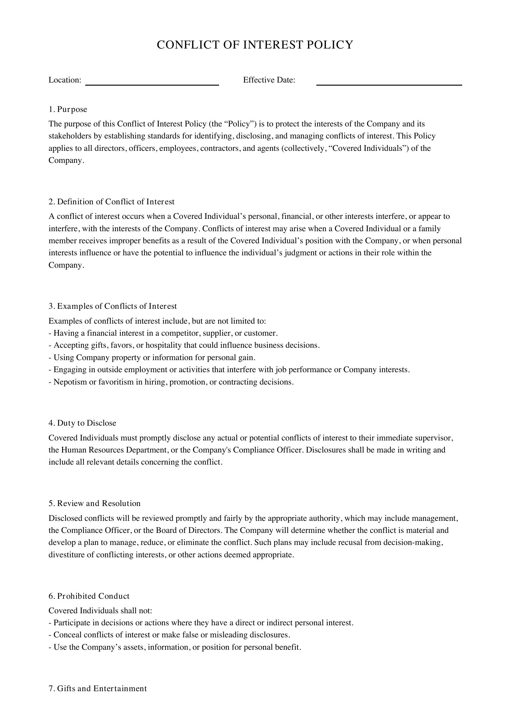 Conflict Of Interest Policy Template