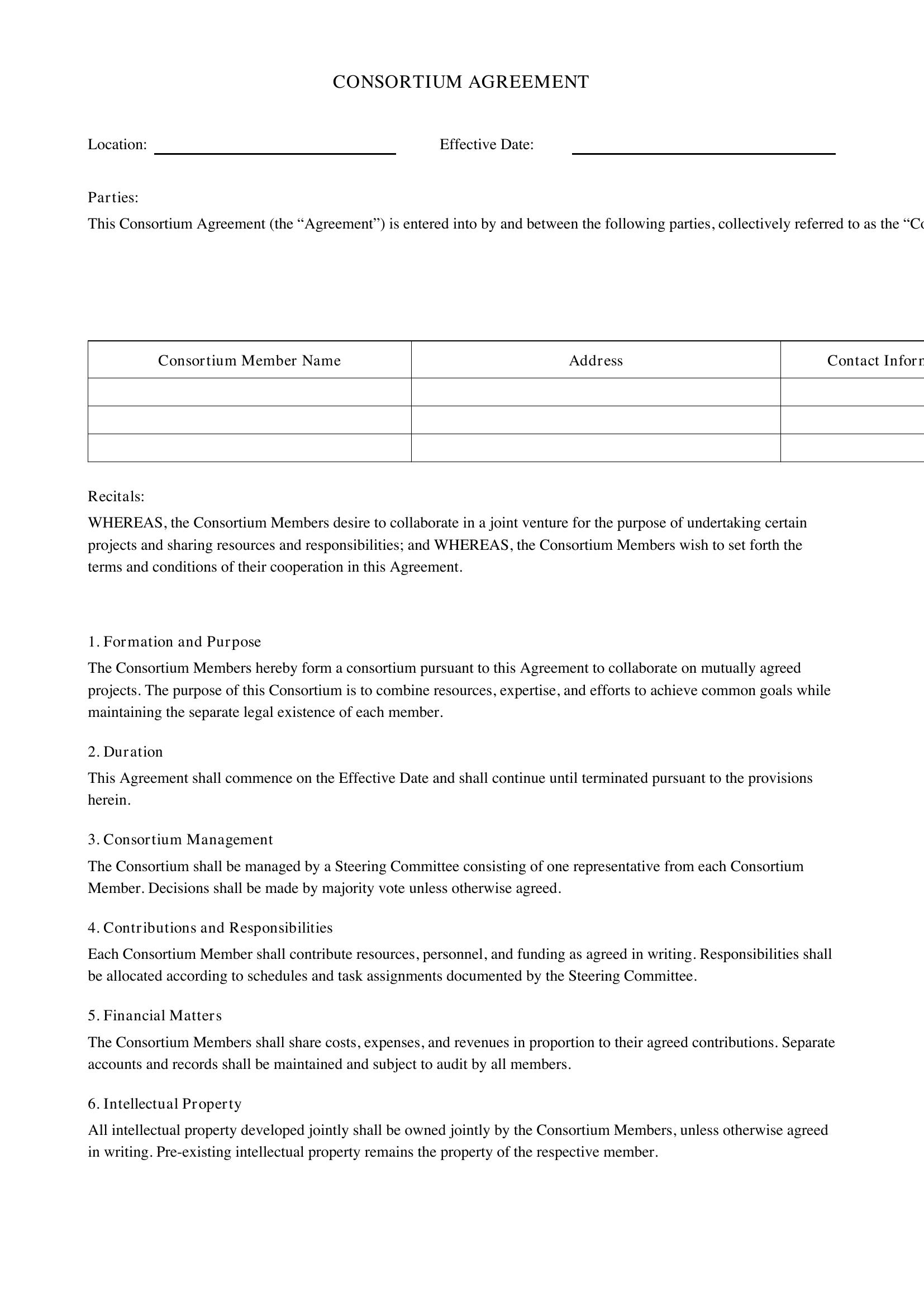 Consortium Agreement Template