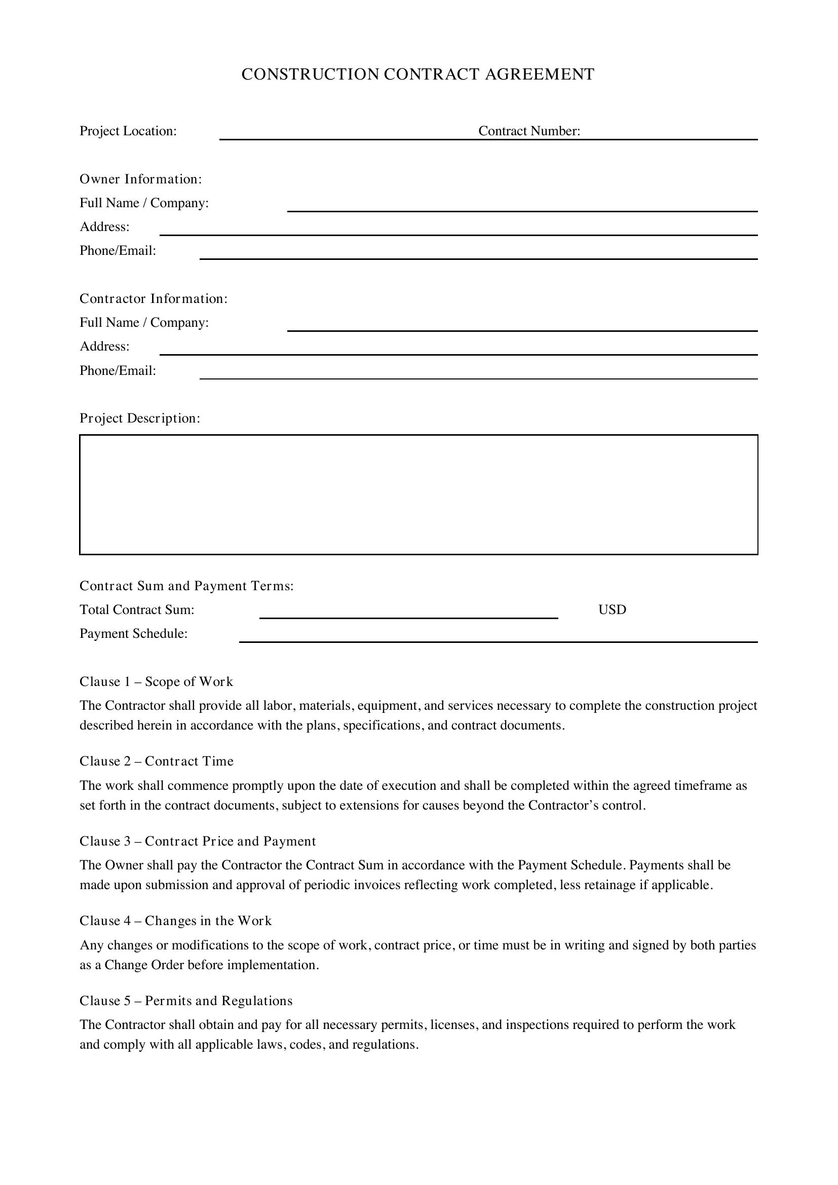 Construction Contract Template