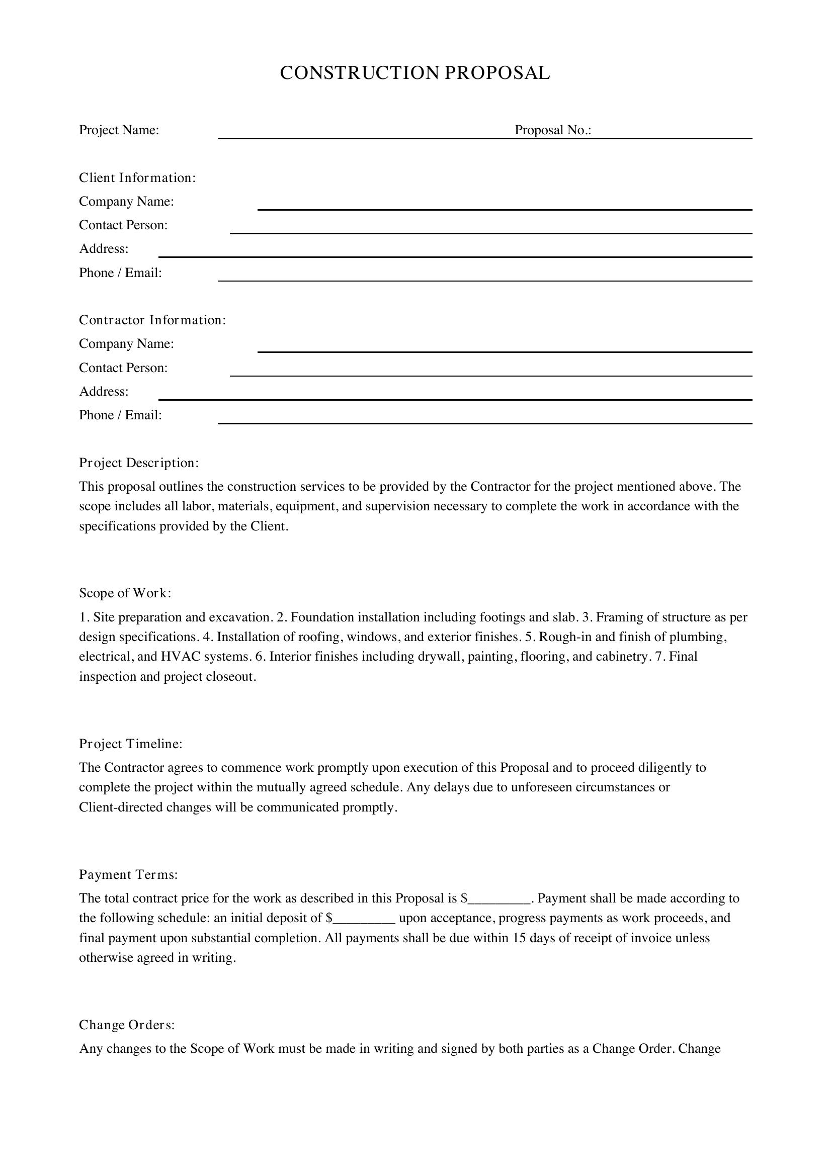 Construction Proposal Template