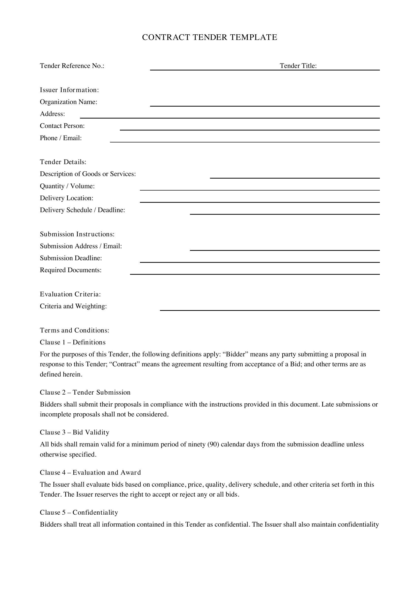 Contract Tender Template