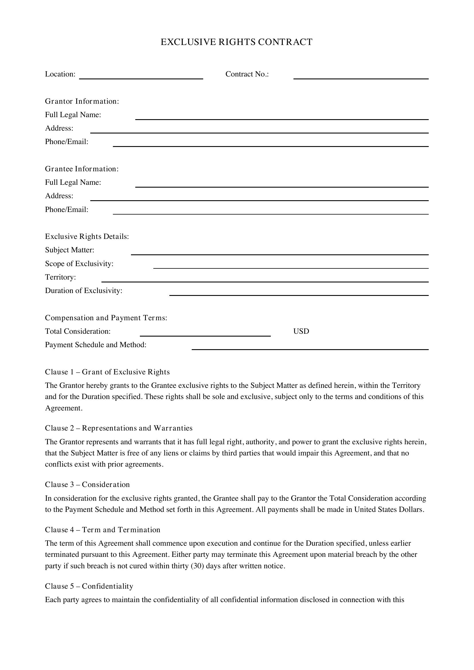 Exclusive Rights Contract Template