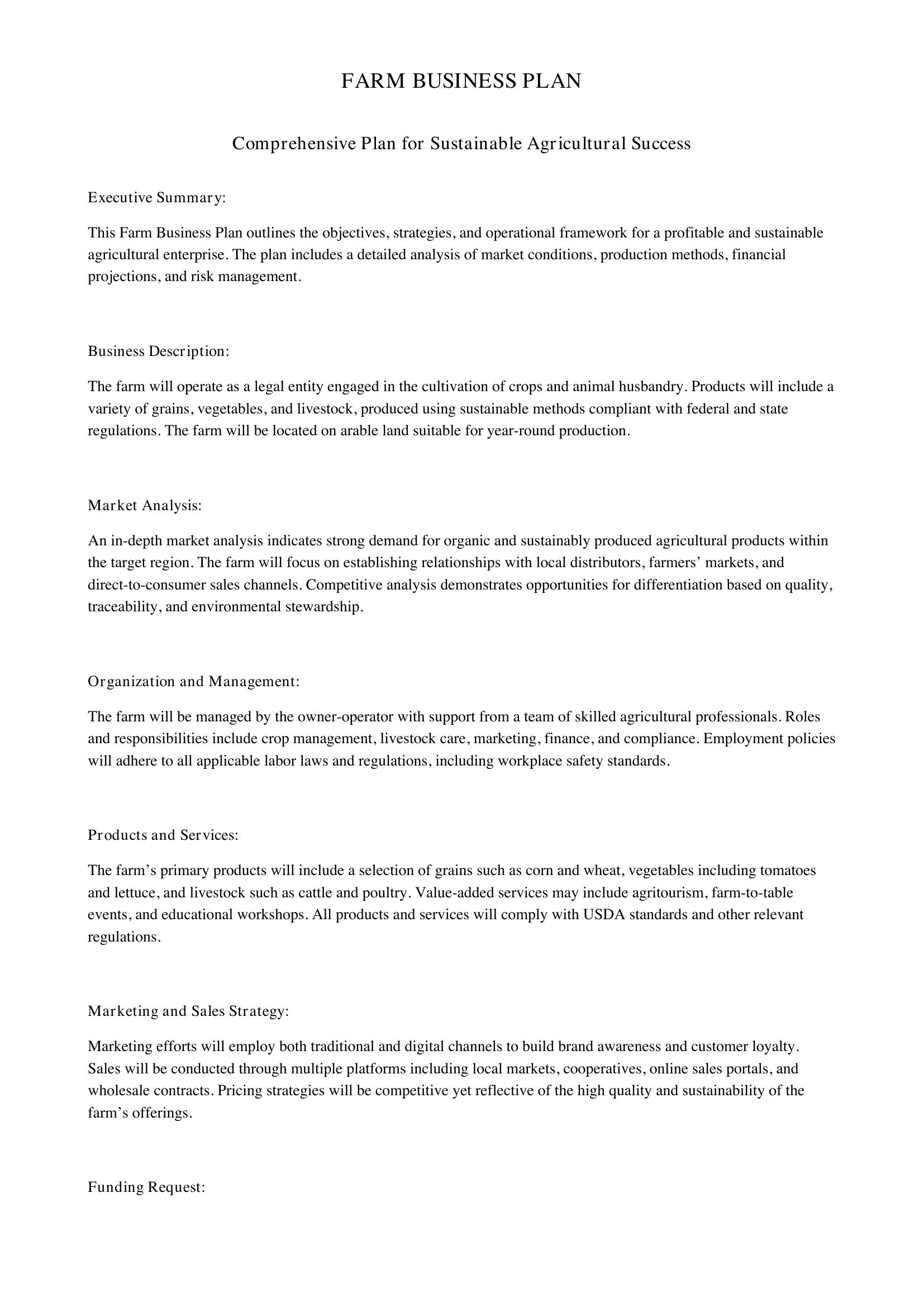 Farm Business Plan Template