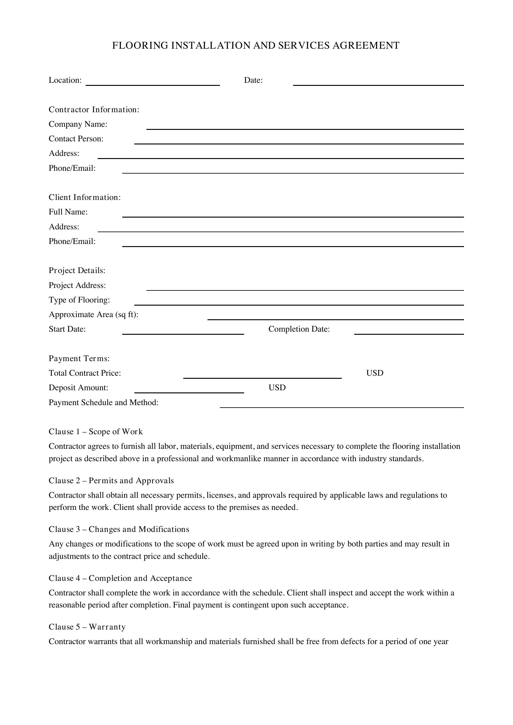 Flooring Contract Template