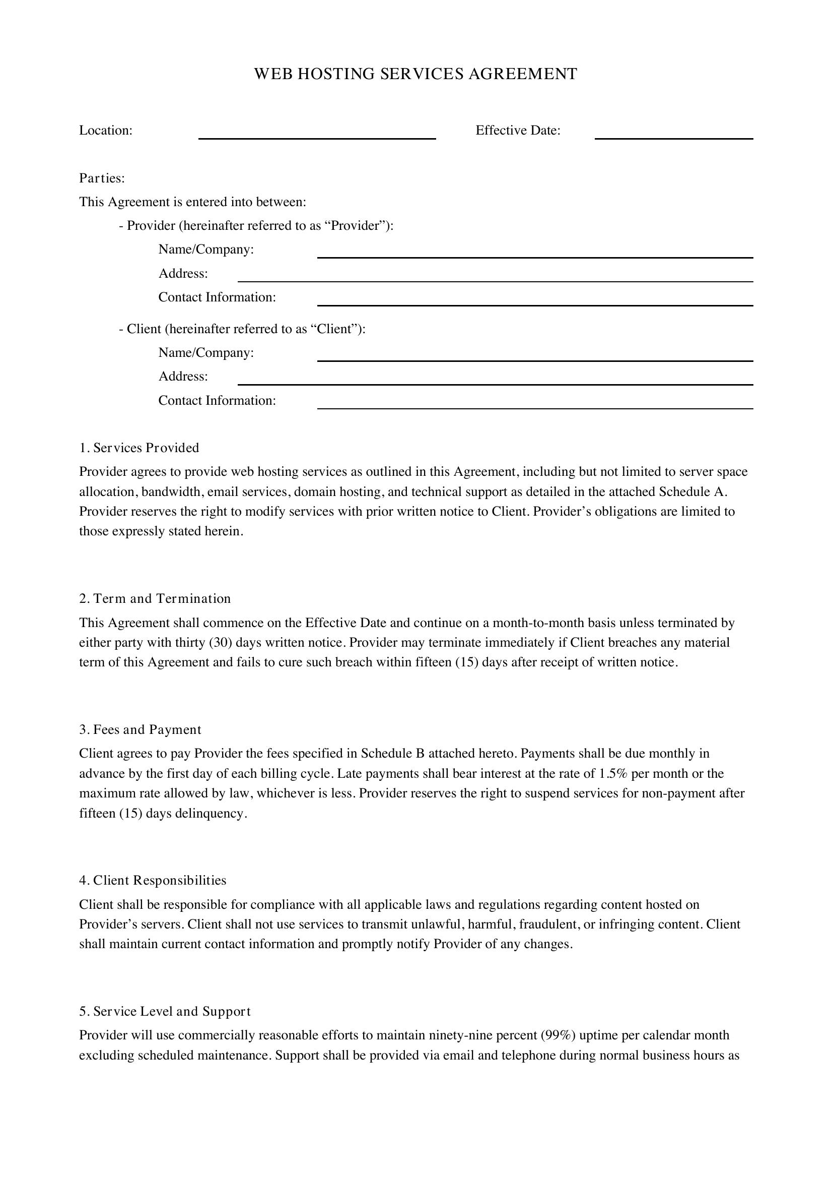 Hosting Contract Template
