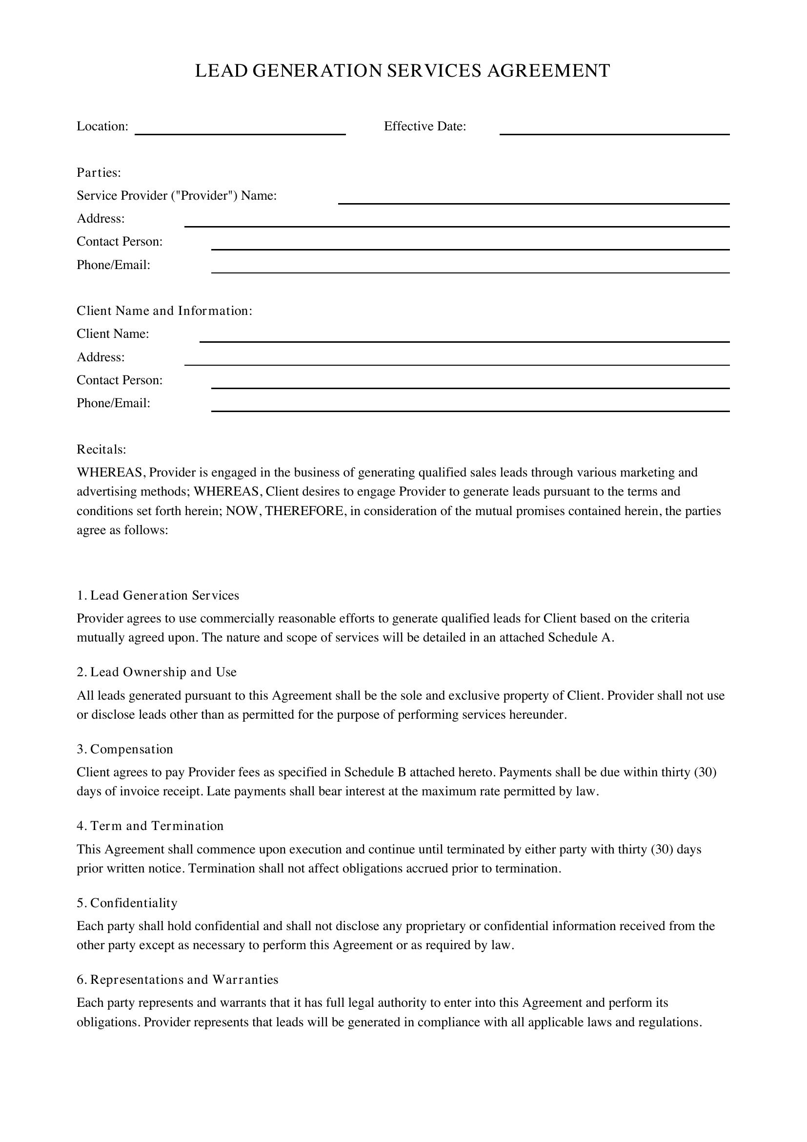 Lead Generation Contract Template