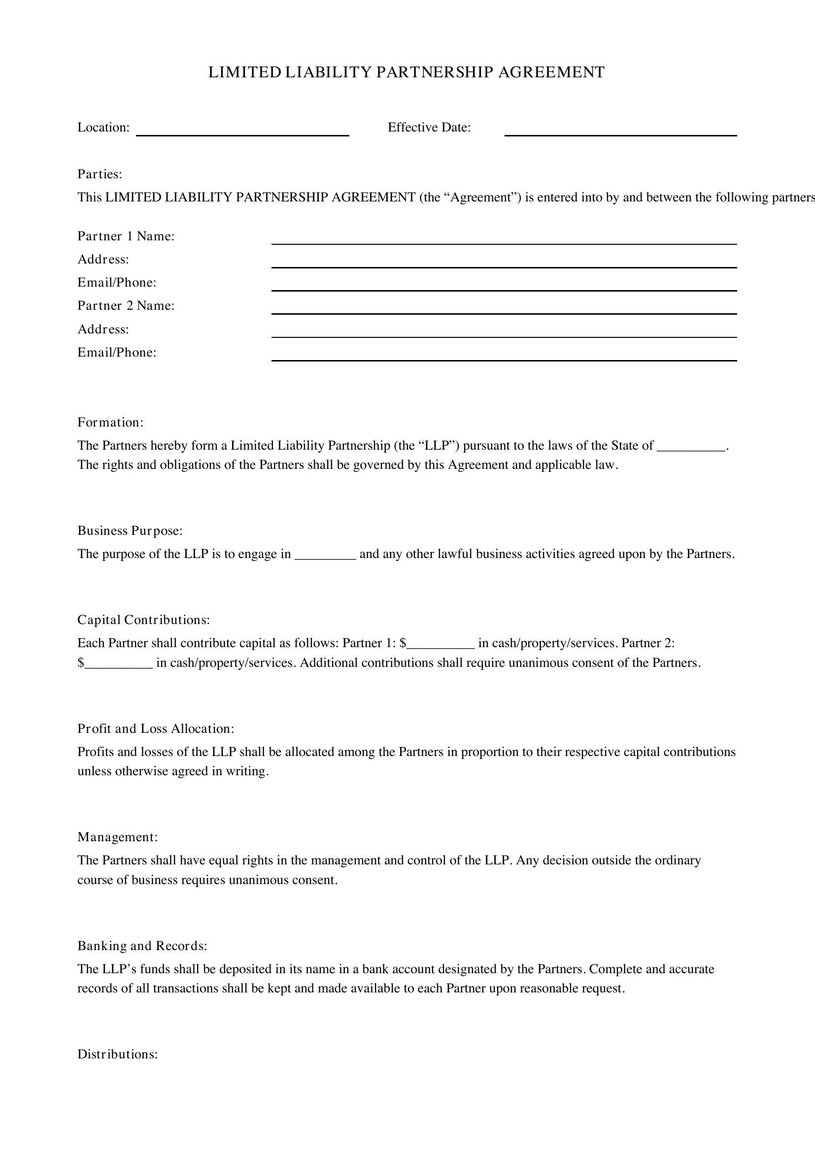 Limited Liability Partnership Agreement Template