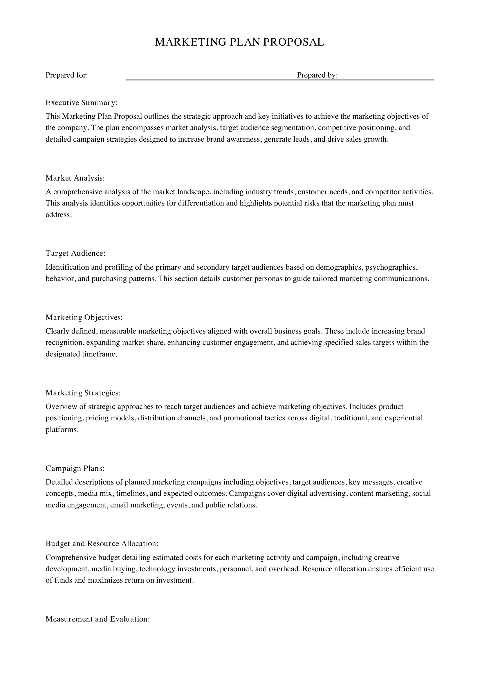 Marketing Plan Proposal Template