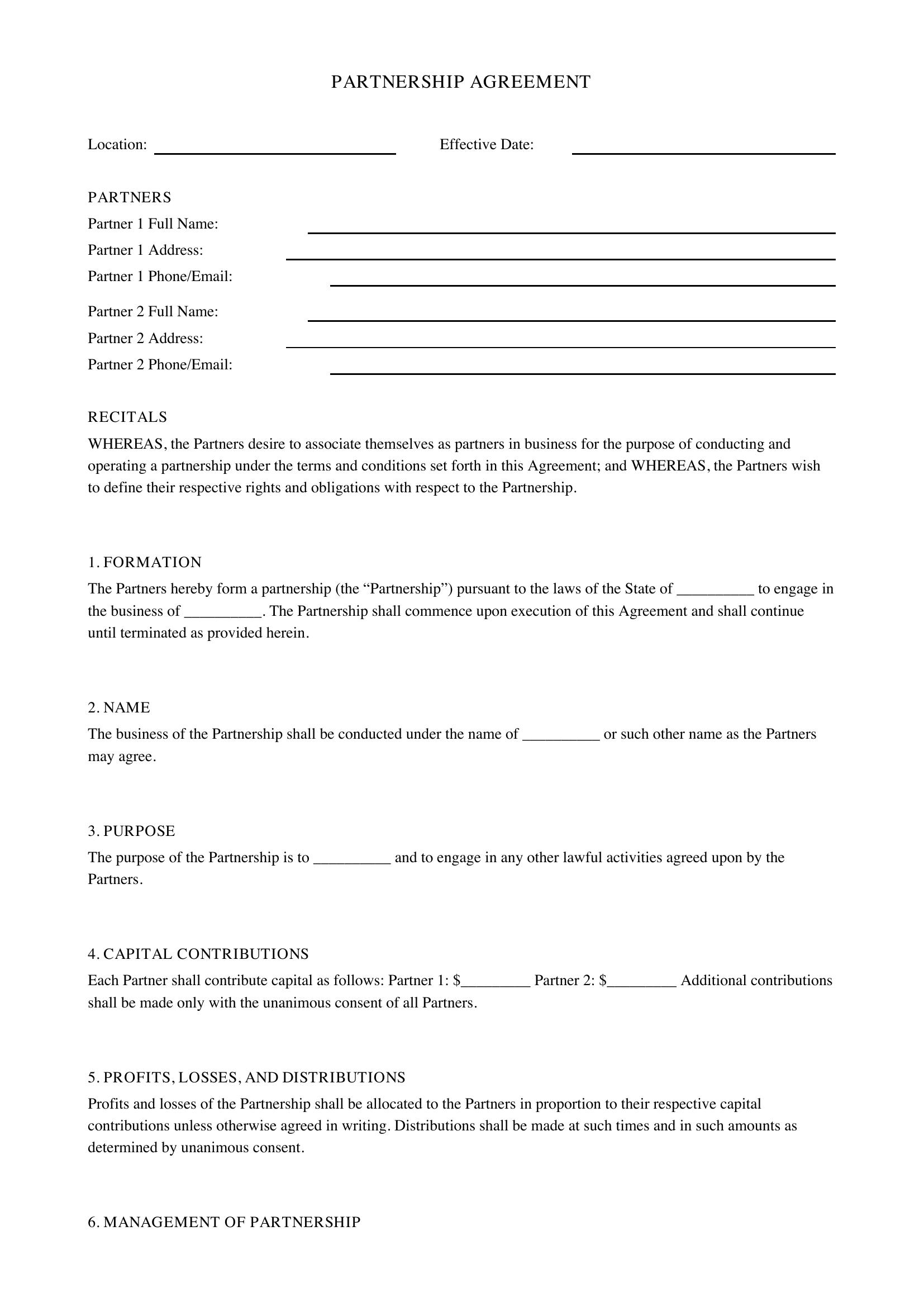 Partnership Agreement Template