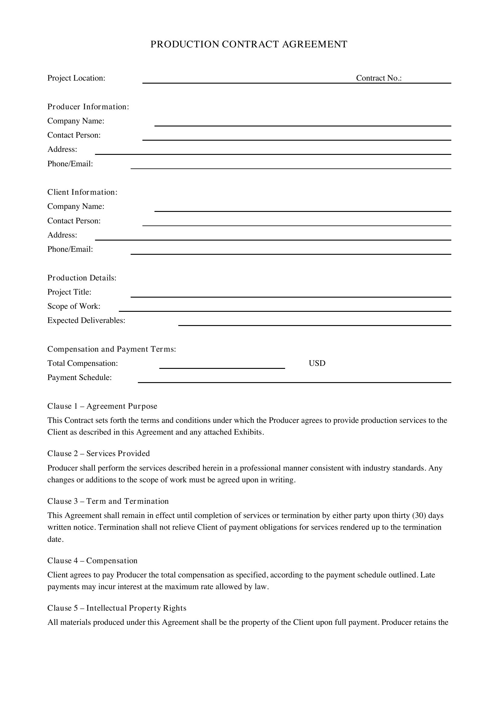 Production Contract Template