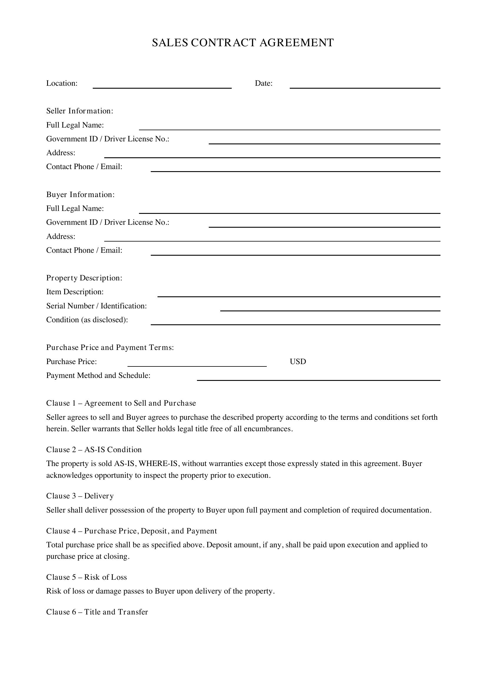 Sales Contract Template