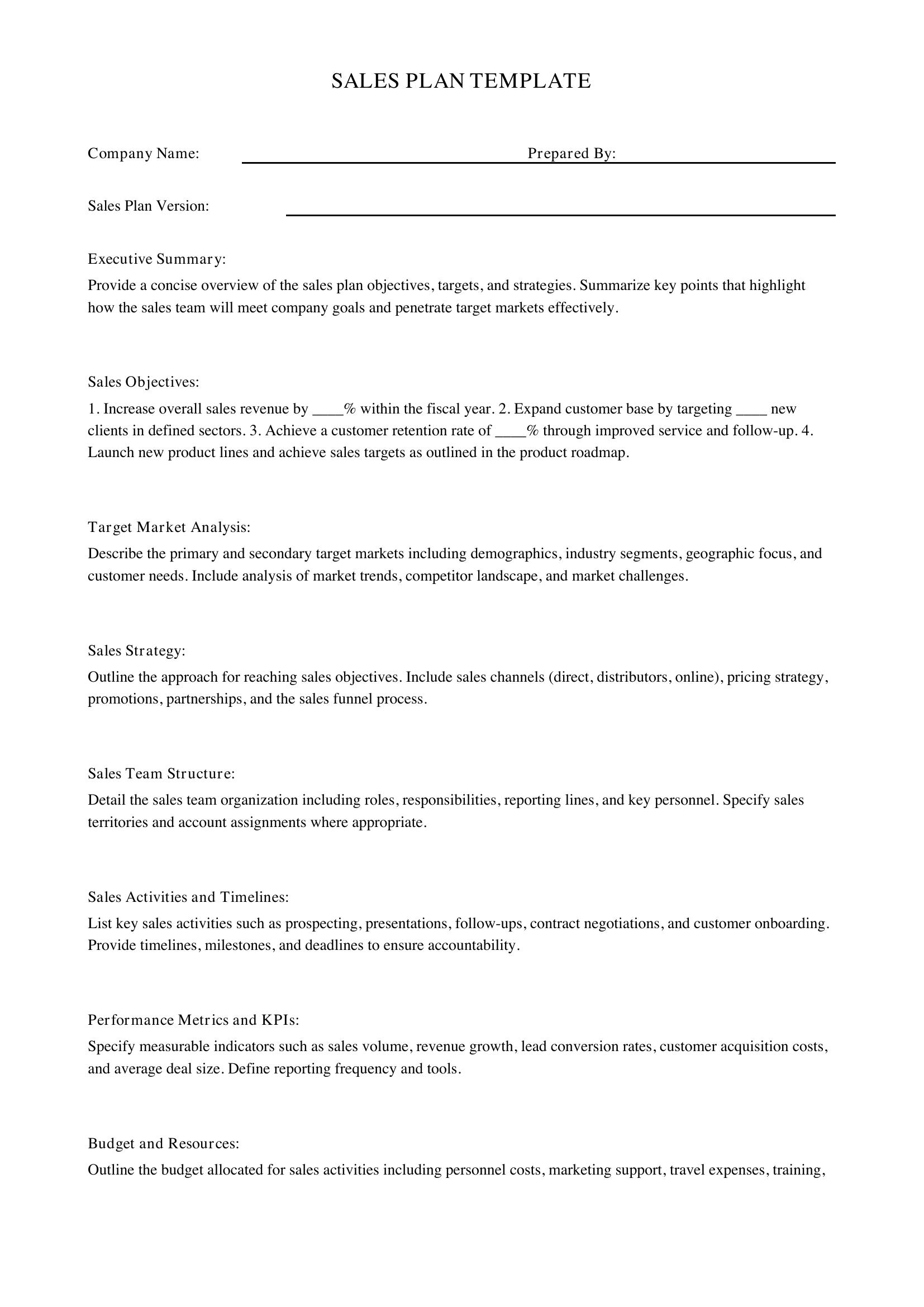 Sales Plan Template Ppt