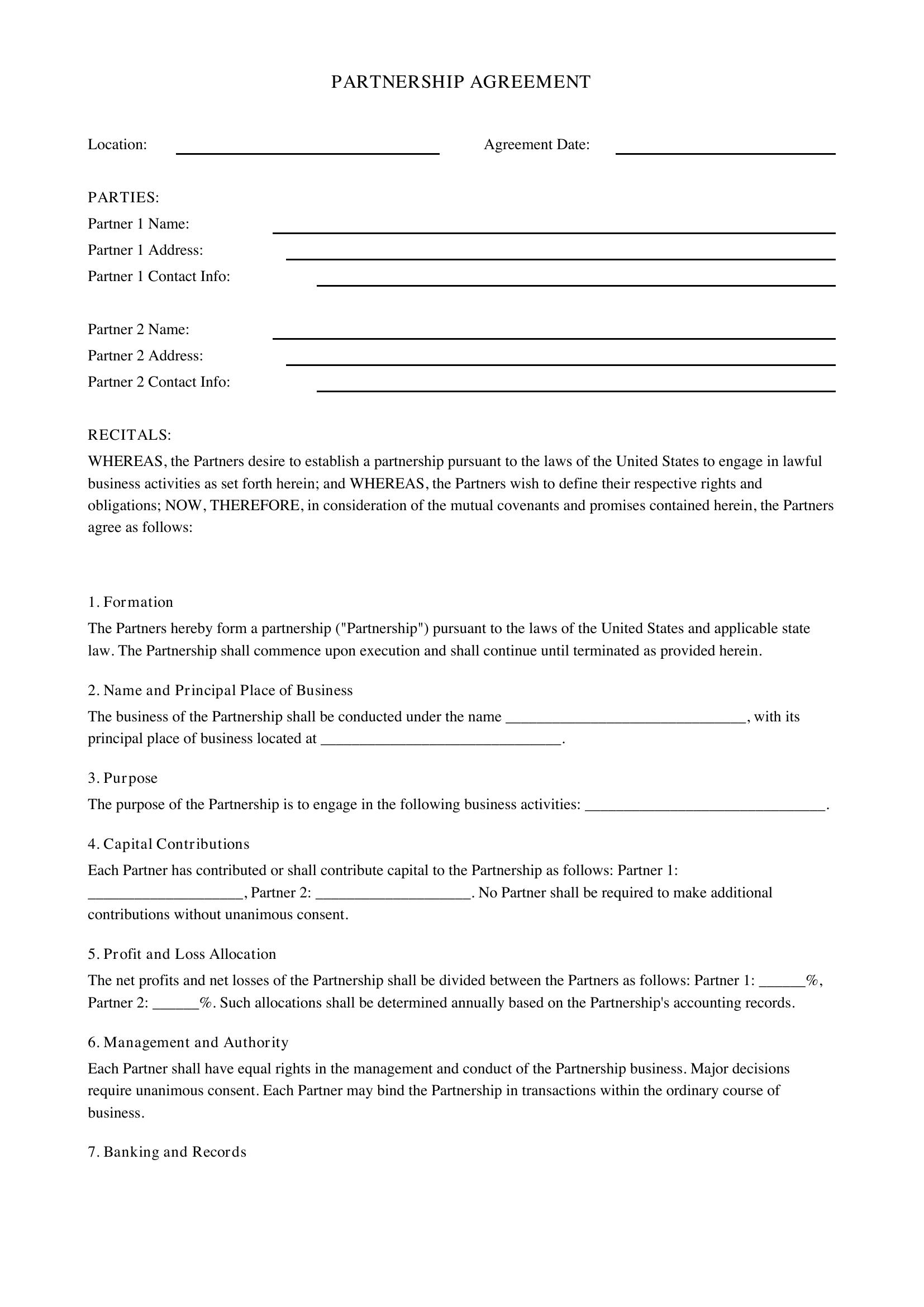 Sample Partnership Agreement Template