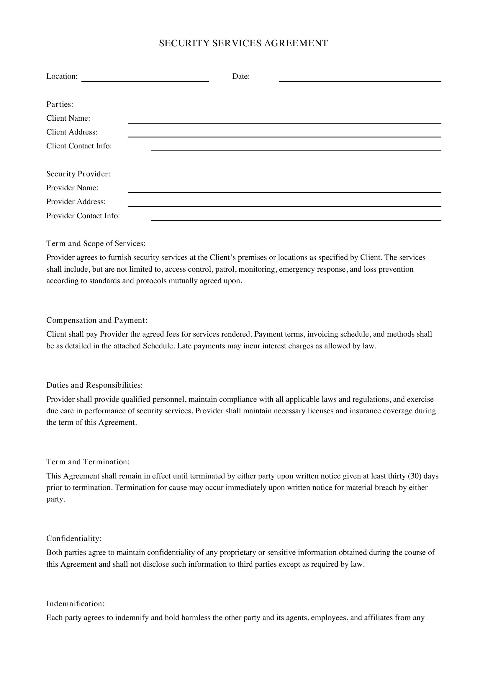 Security Contract Template