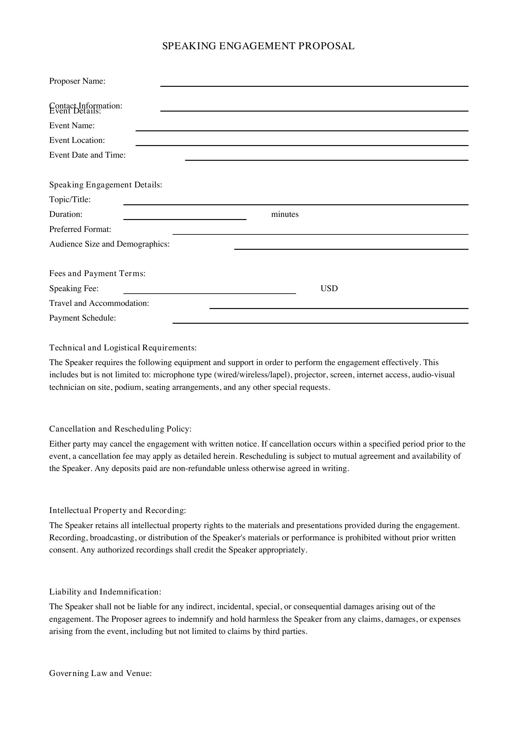 Speaking Engagement Proposal Template