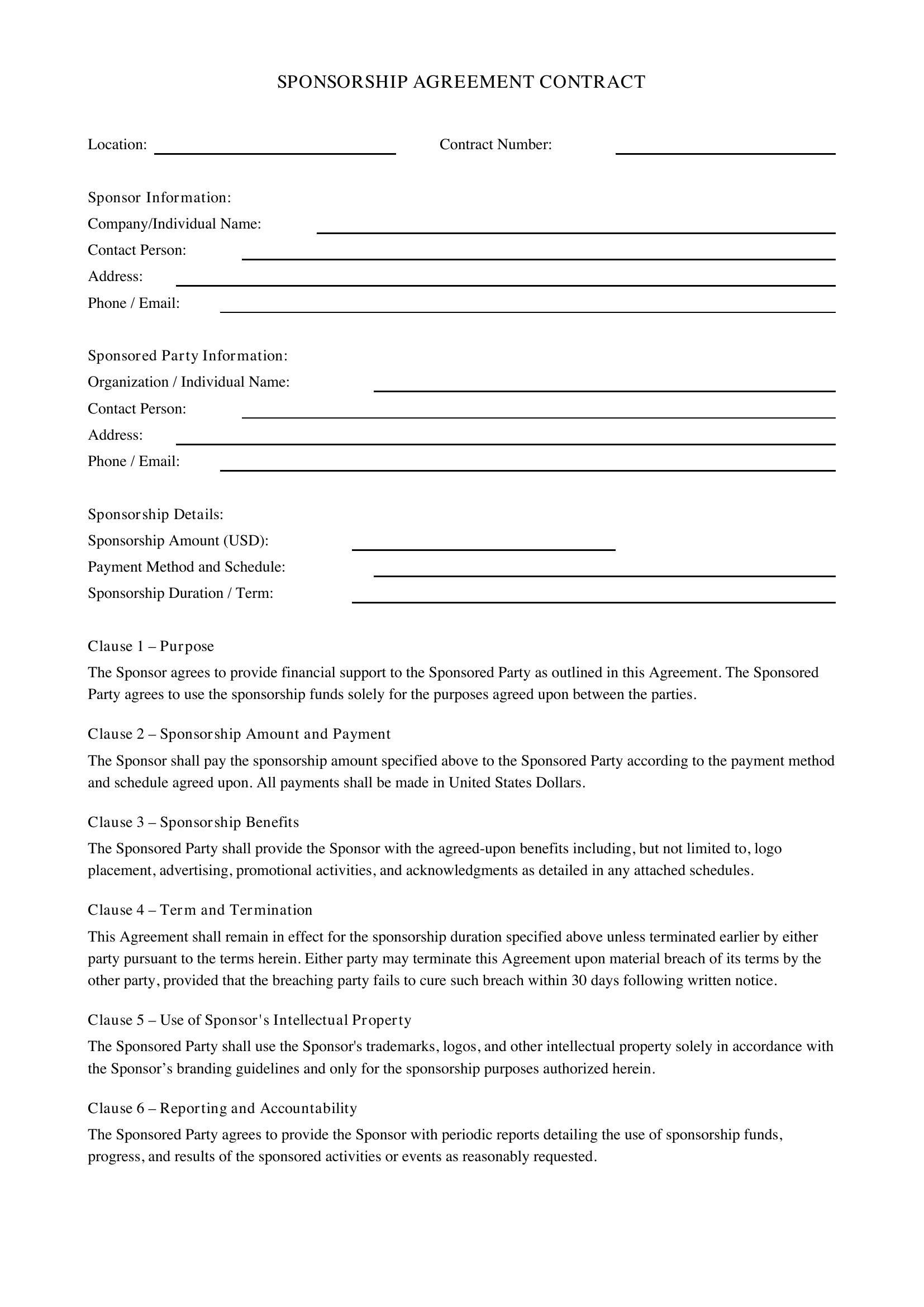 Sponsorship Contract Template
