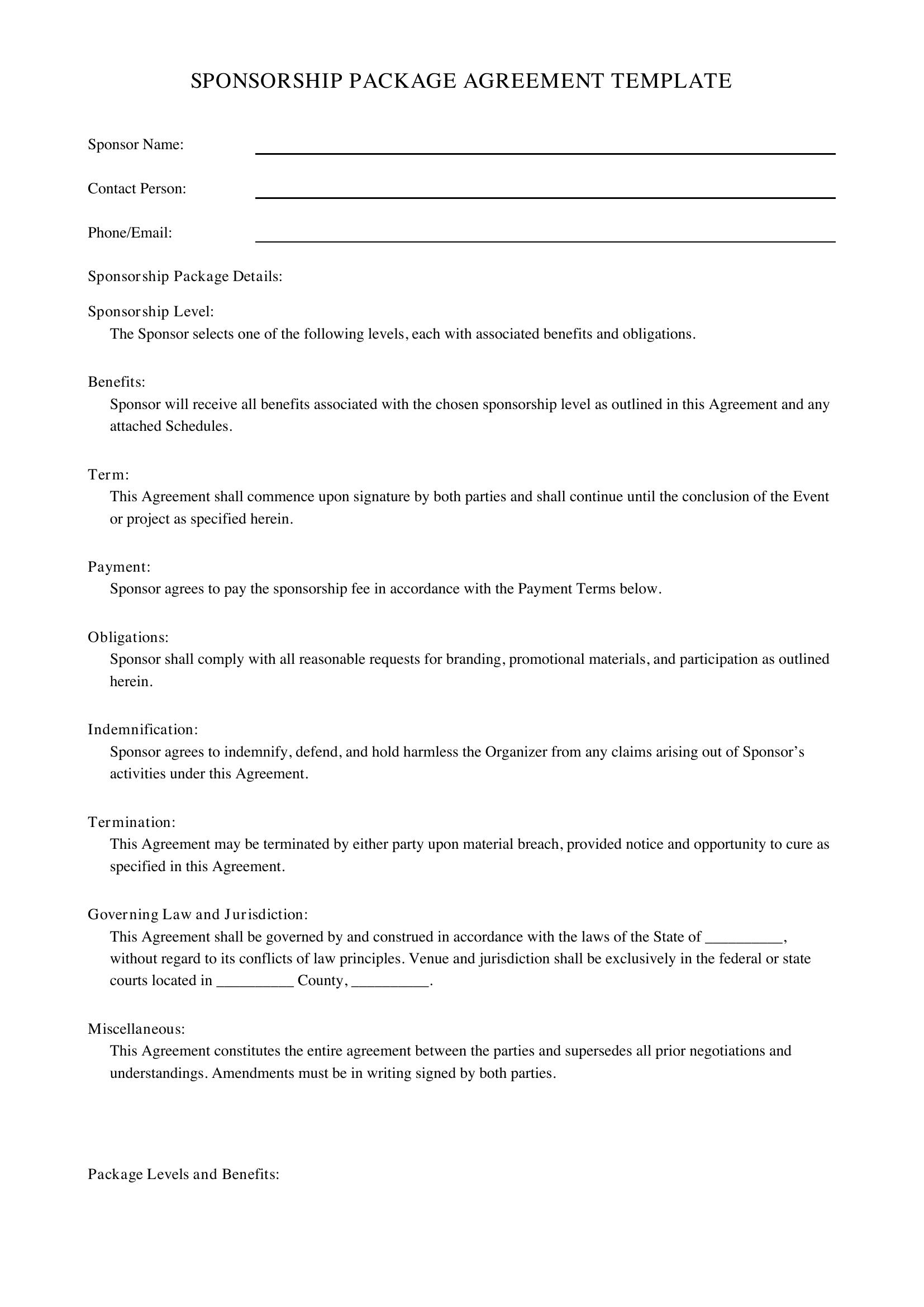 Sponsorship Package Template