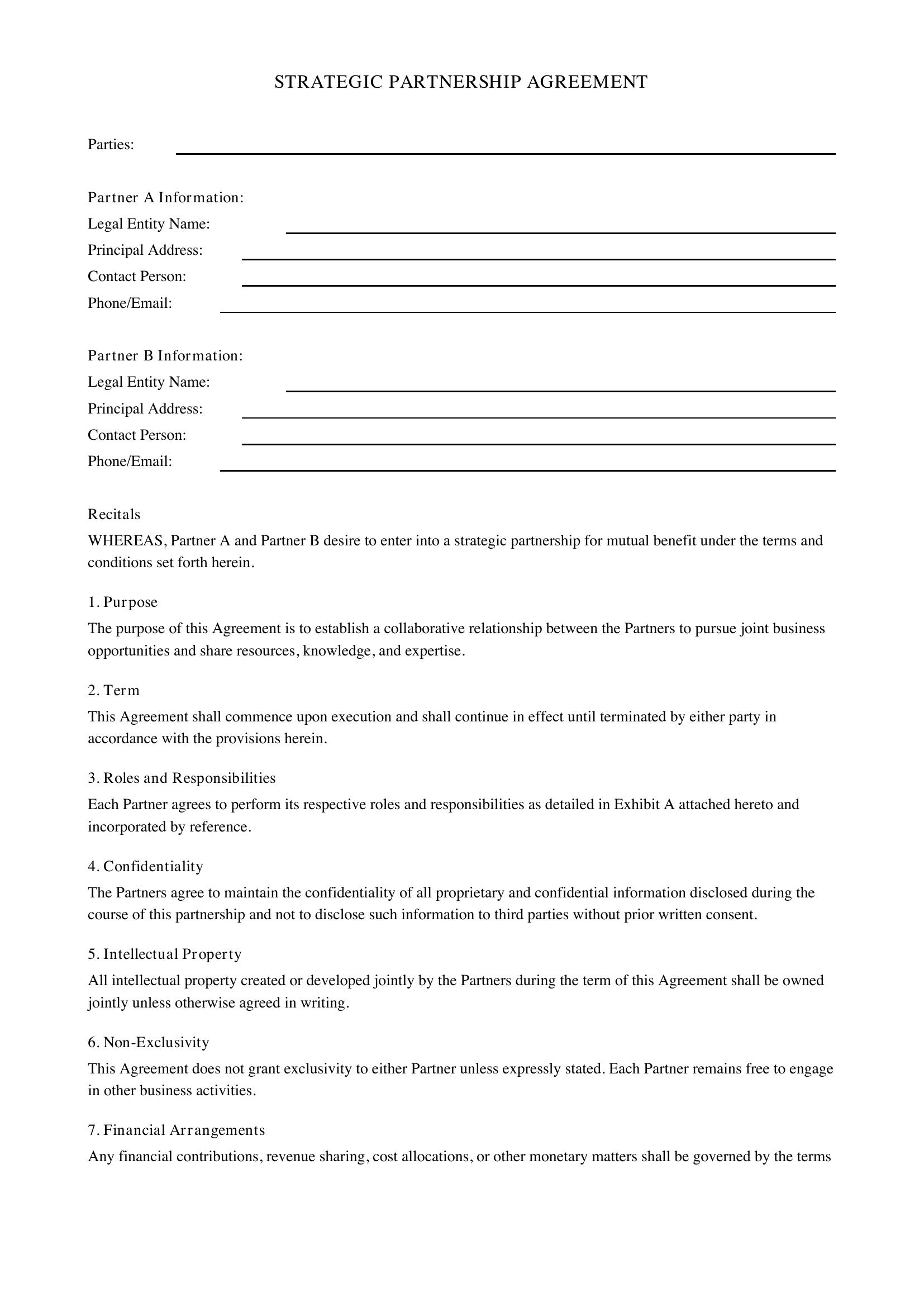 Strategic Partnership Agreement Template