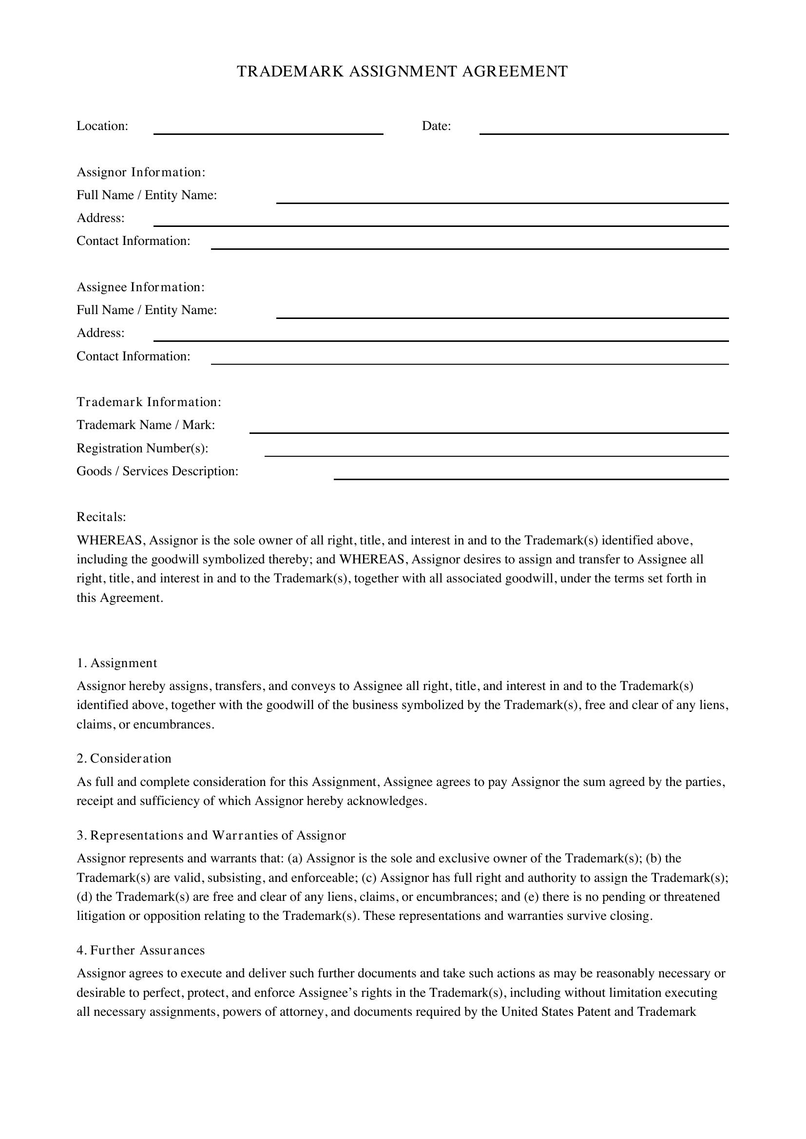 Trademark Assignment Agreement Template