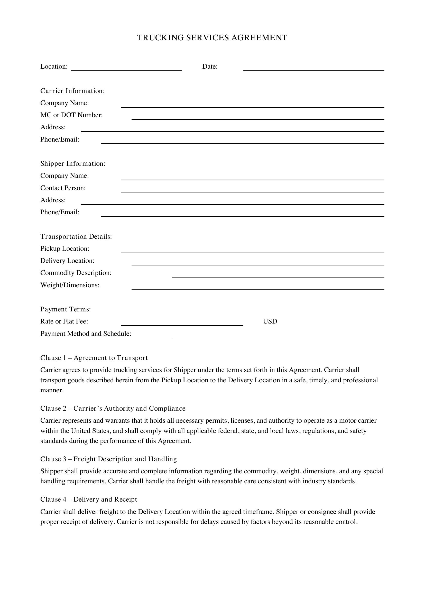 Trucking Contract Template