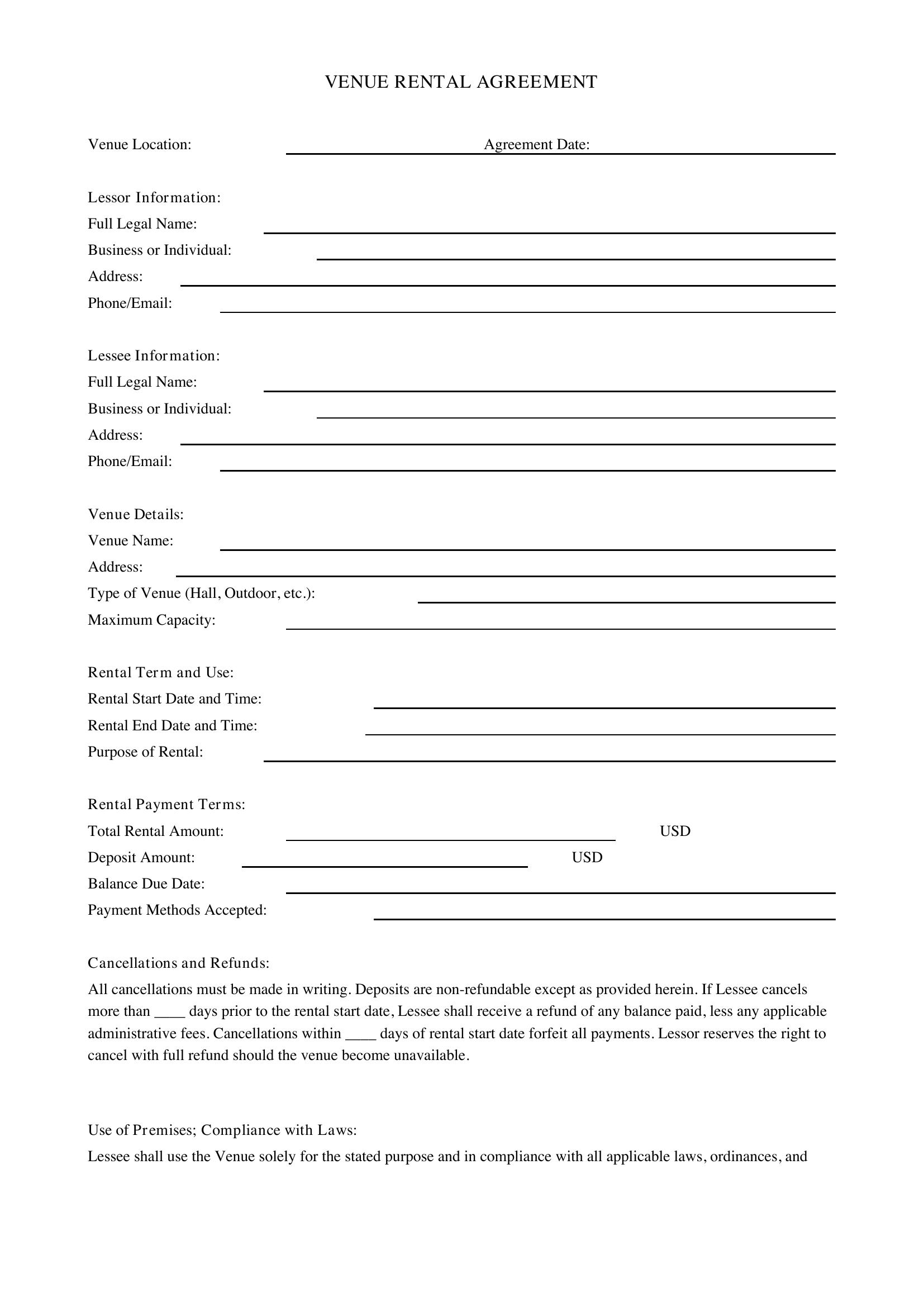 Venue Contract Template